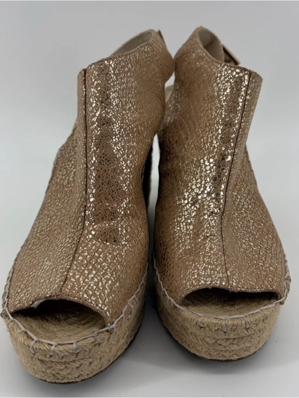 Kenneth‎ Cole Odette Espadrille Wedge-Metallic Tan/Gold Leather Slingback Sz 9